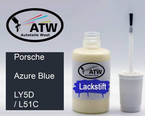 Porsche, Azure Blue, LY5D / L51C: 20ml Lackstift, von ATW Autoteile West.